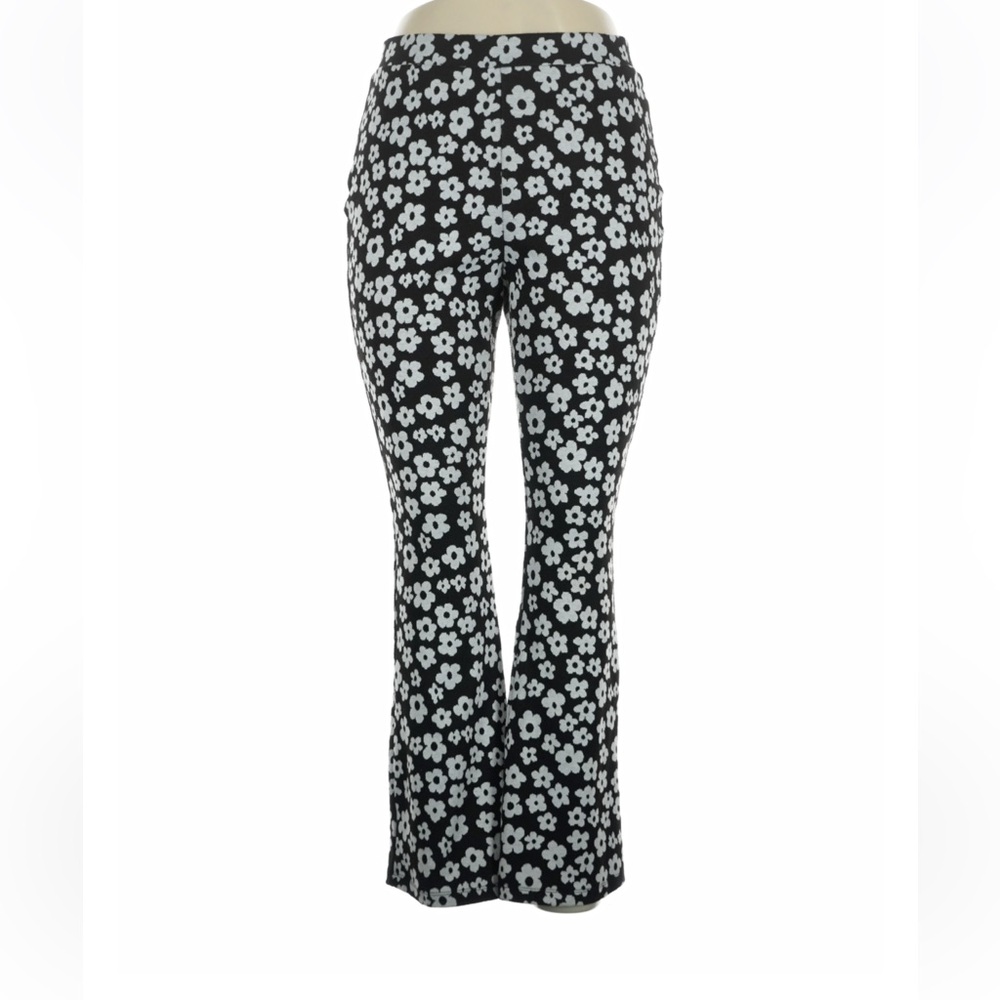 Vanilla Star Black and White Flared Floral Groovy Leggings Pants